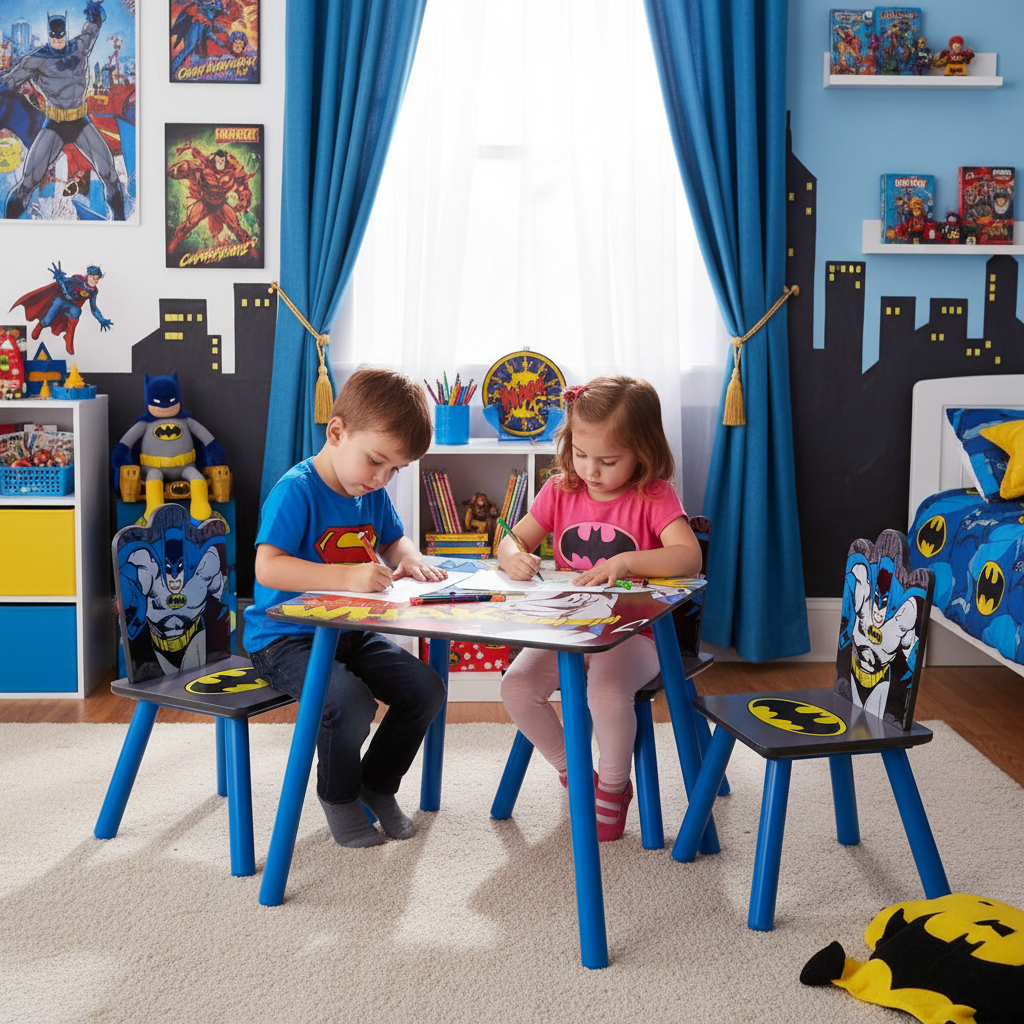 Bambini che disegnano su tavolo Batman