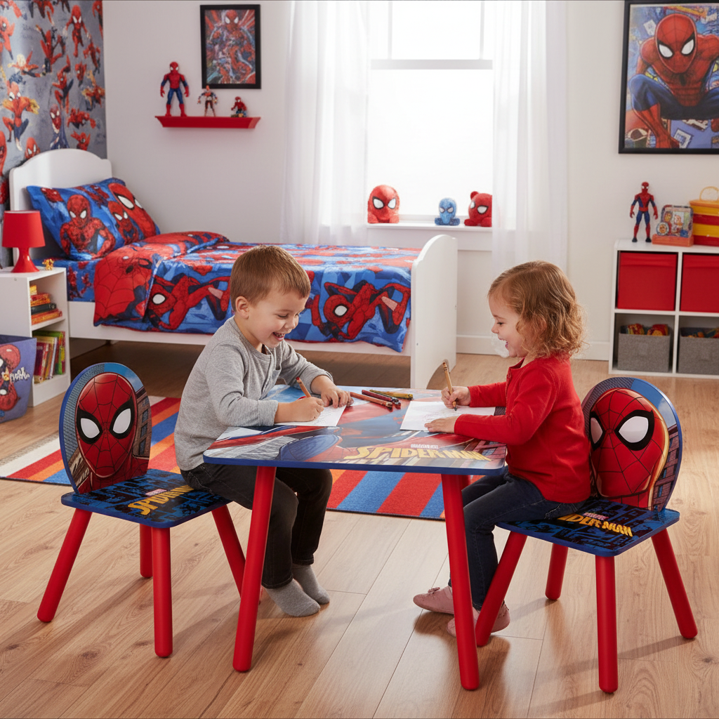Bambini che disegnano su tavolo Spiderman