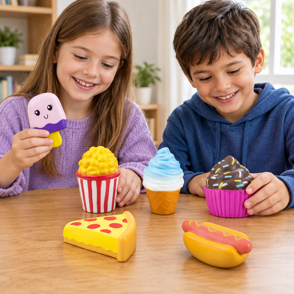 Bambini che giocano con gli Squishy Food