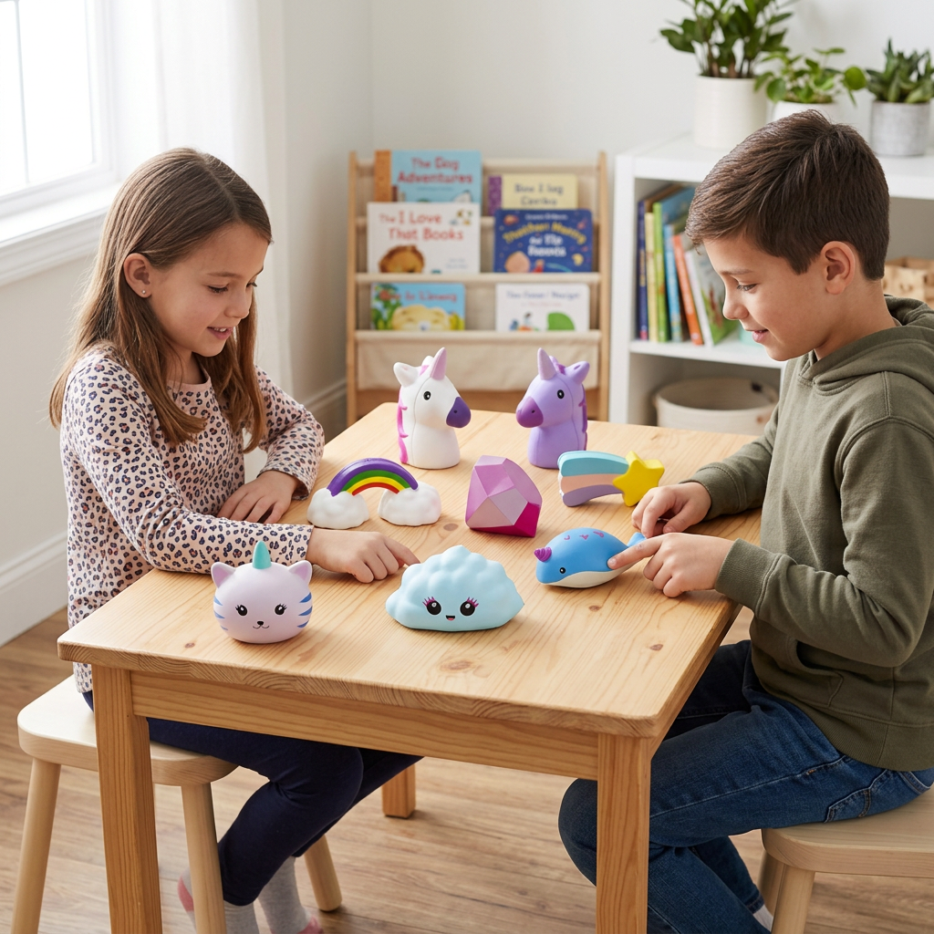 Bambini che giocano con gli squishy