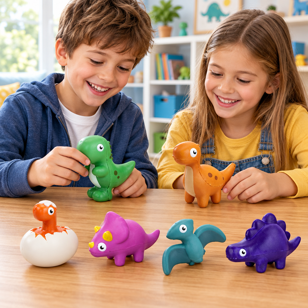 Bambini che giocano con i dinosauri