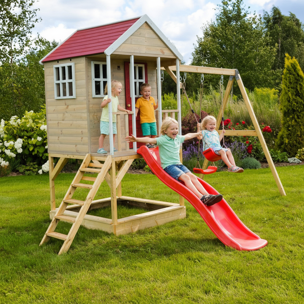 Bambini che giocano sulla casetta Nordic Adventure