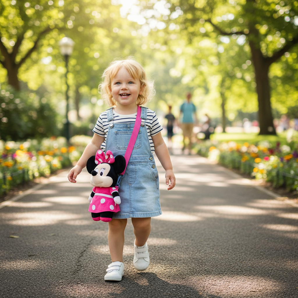 Bambino al parco con borsetta Minnie