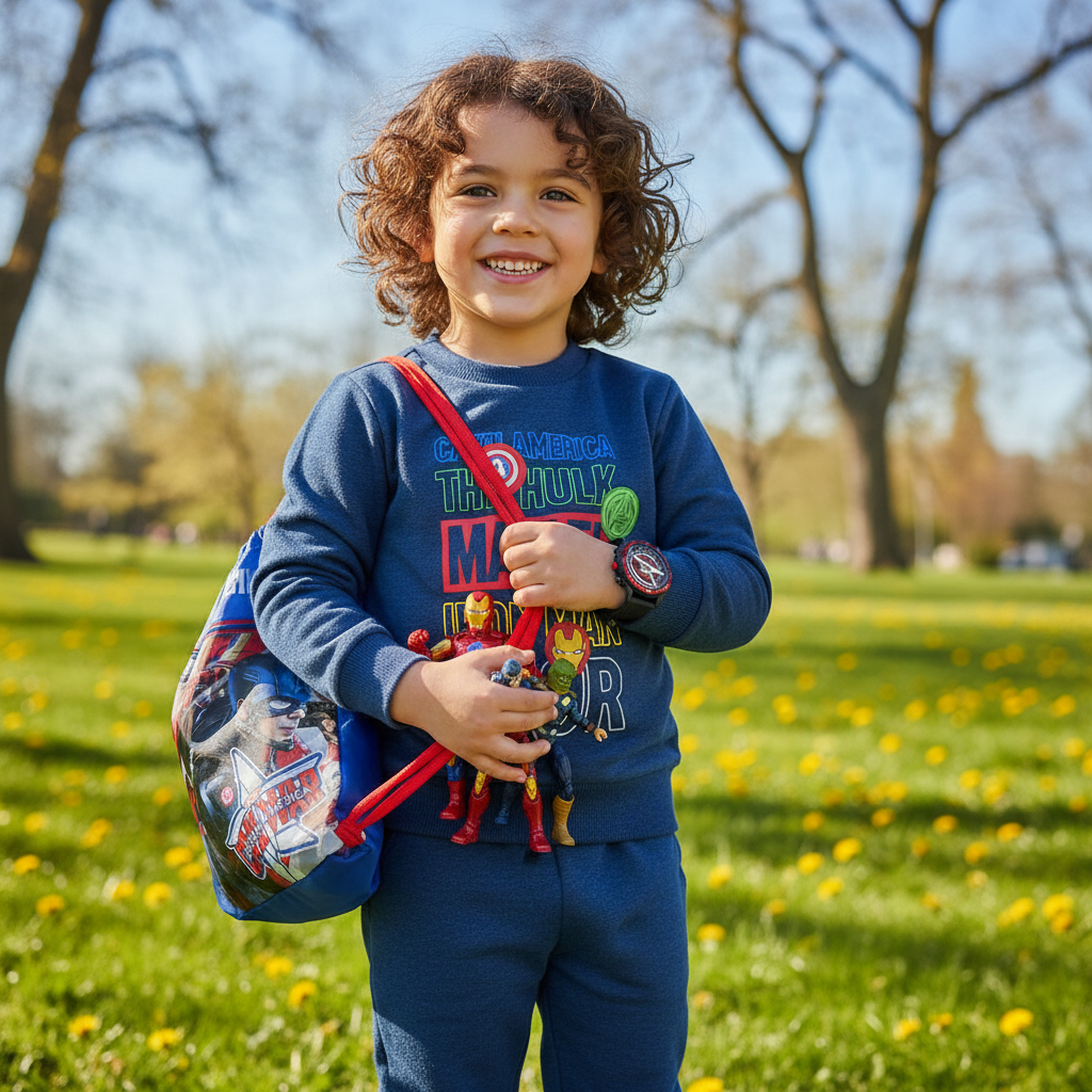 Bambino al parco con set