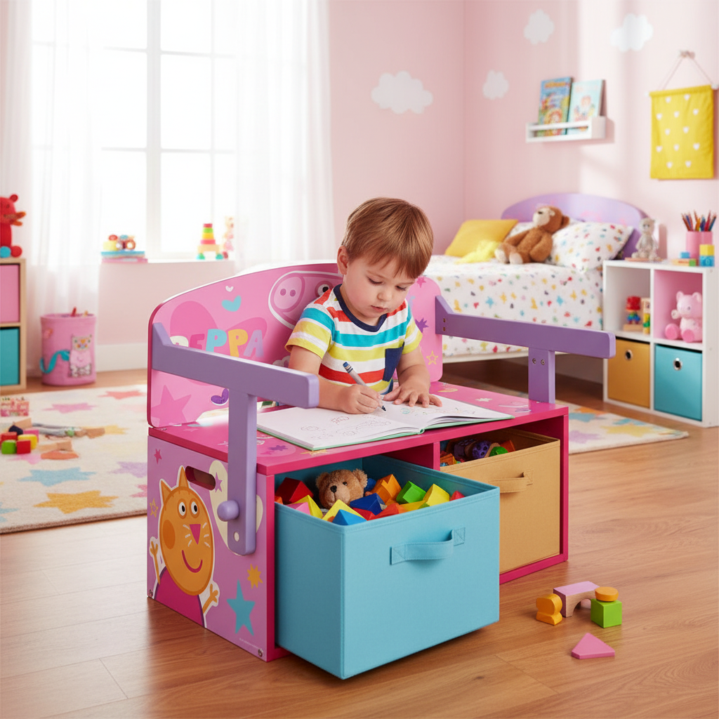 Bambino che disegna su panca Peppa Pig