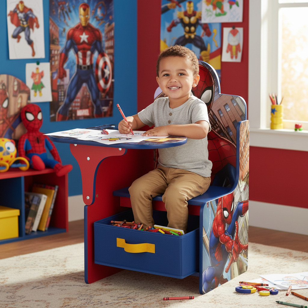 Bambino che disegna supereroi