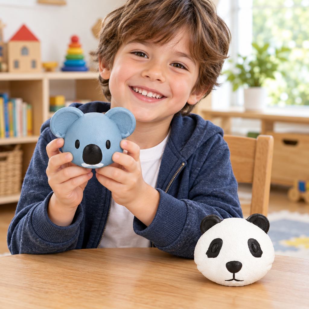 Bambino che gioca con il koala
