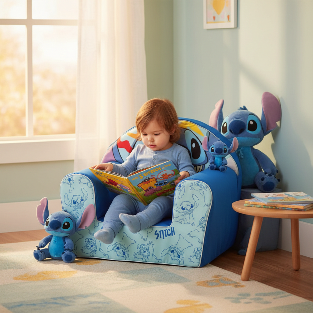 Bambino che legge su divano Lilo & Stitch