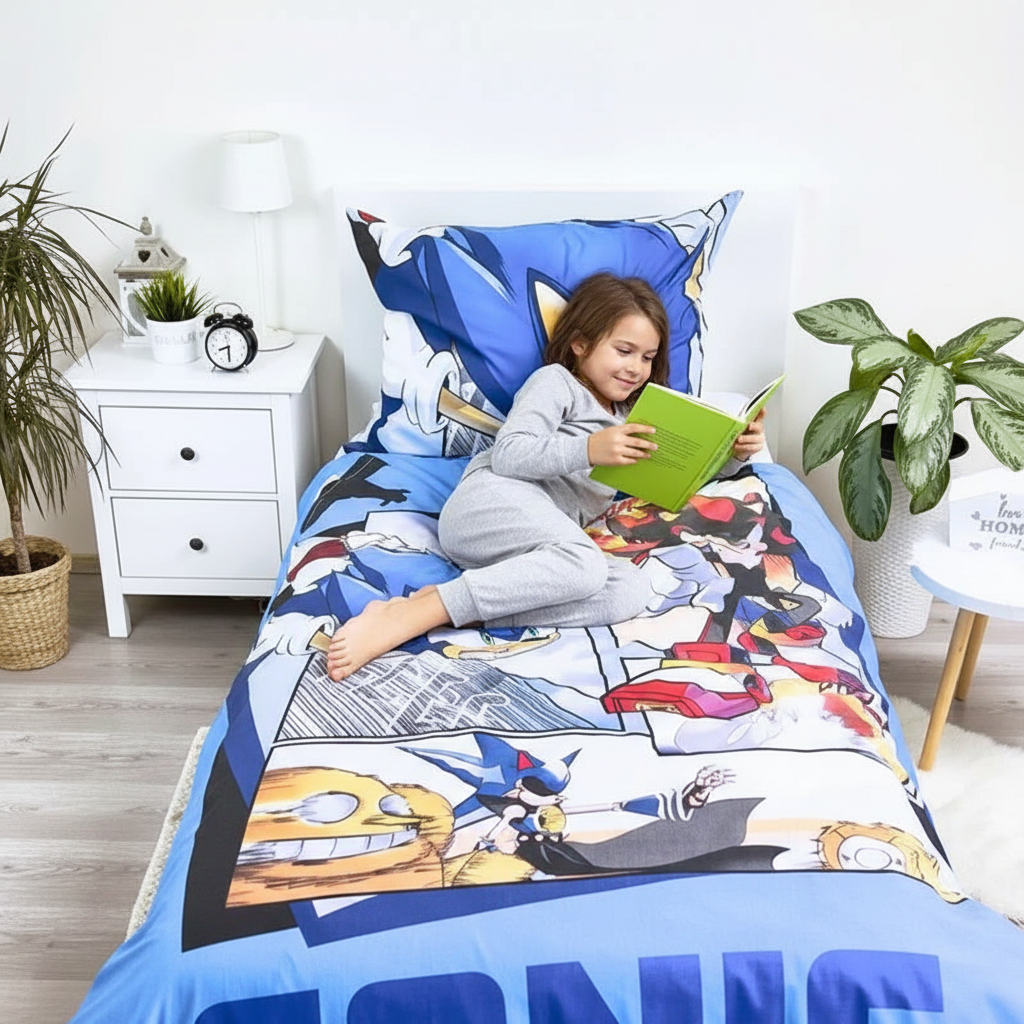 Bambino che legge sul letto Sonic