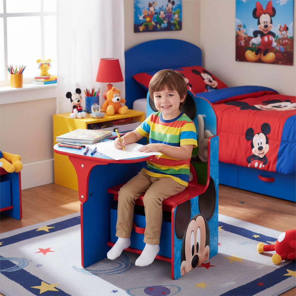 Bambino che usa la sedia Mickey