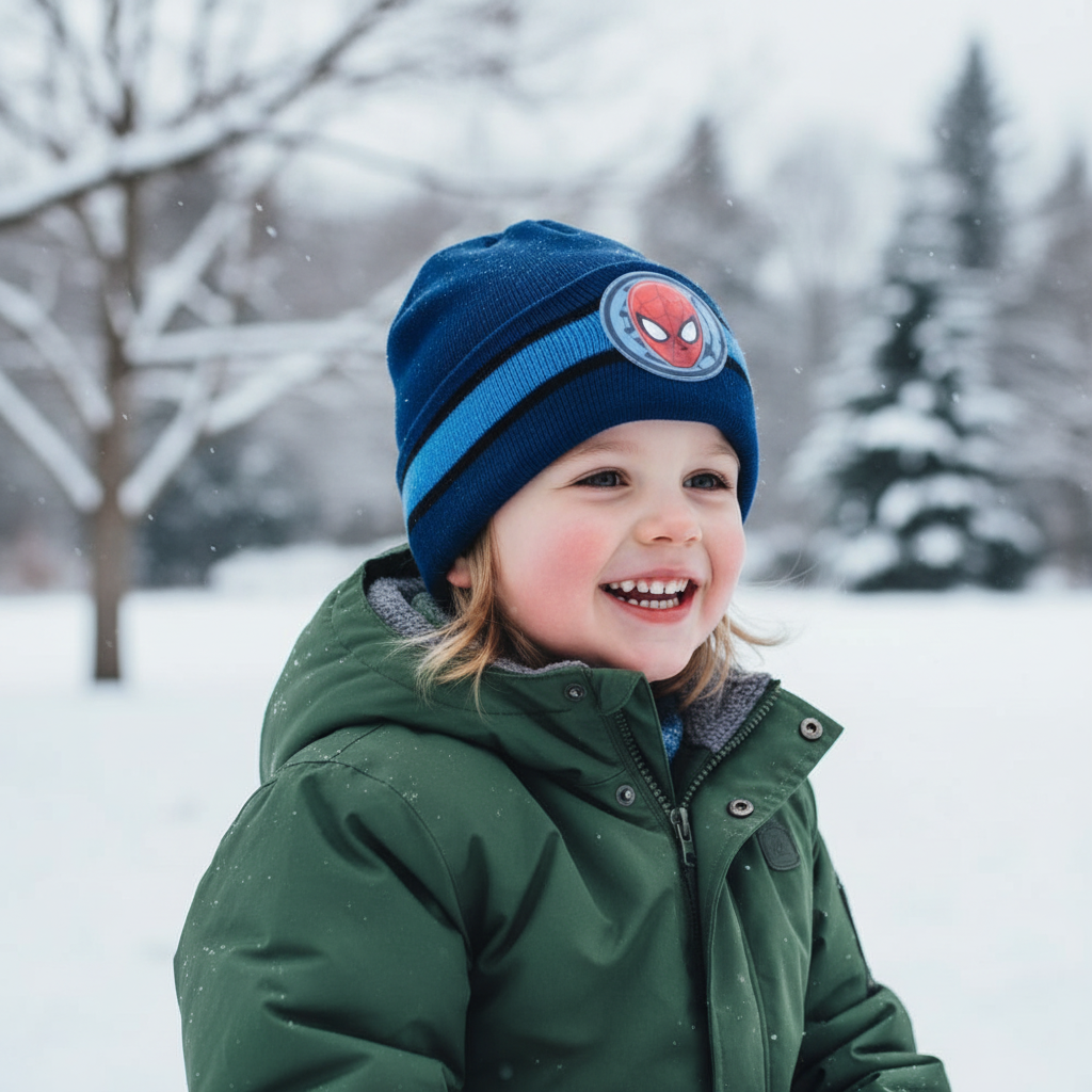 Bambino con berretto Spiderman blu