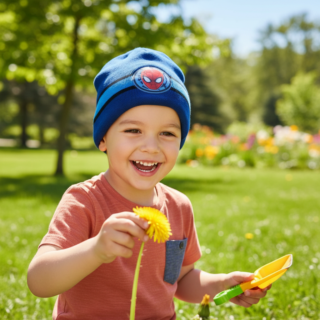 Bambino con cappello Spiderman blu