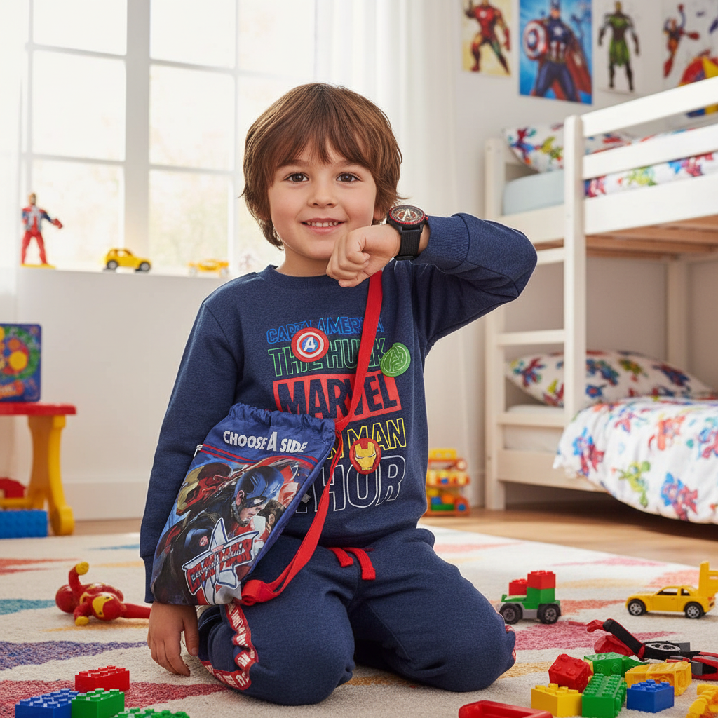 Bambino con set completo in cameretta