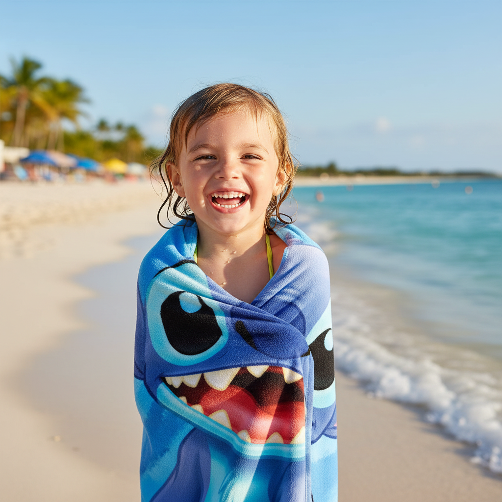 Bambino con telo Stitch