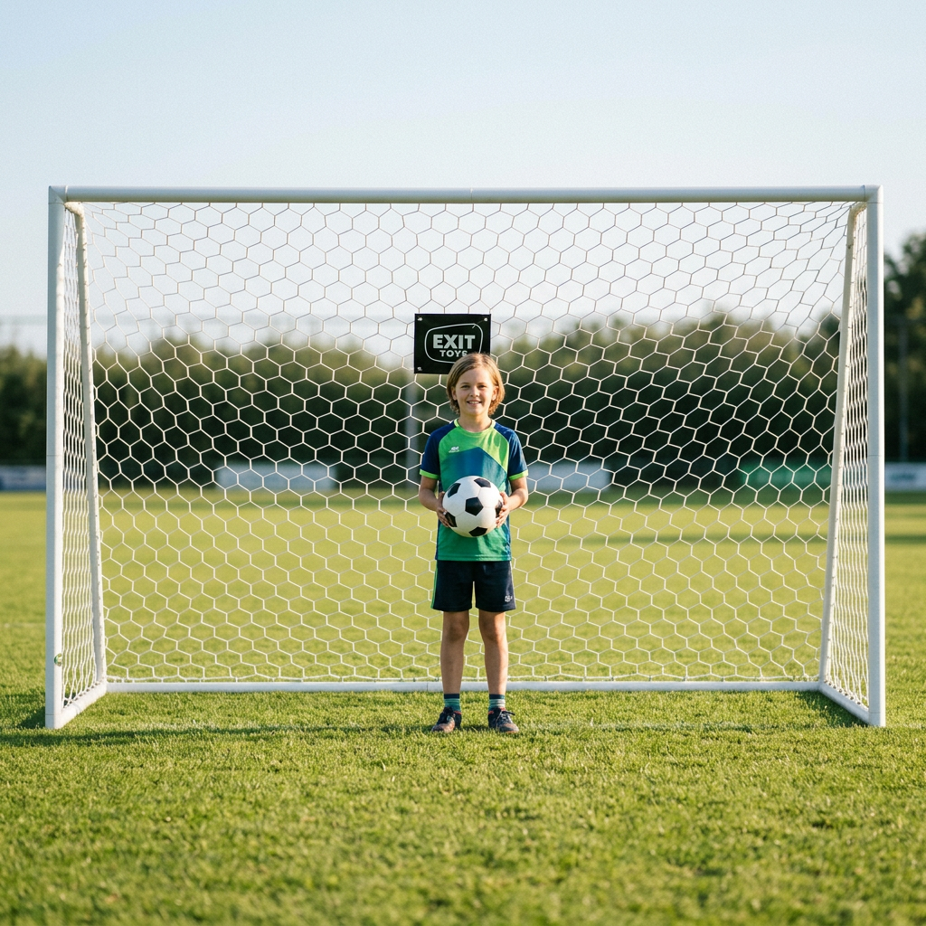 Bambino davanti alla porta con il pallone