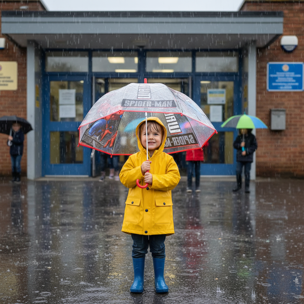 Bambino davanti alla scuola