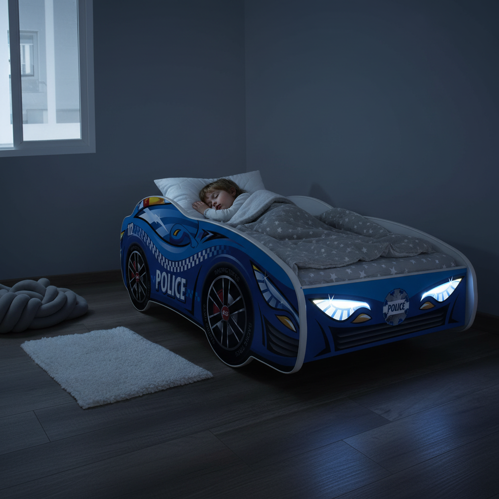 Bambino dorme con luci LED soffuse