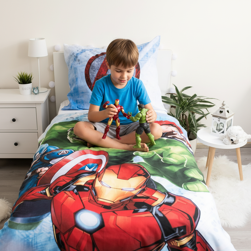 Bambino gioca con action figures