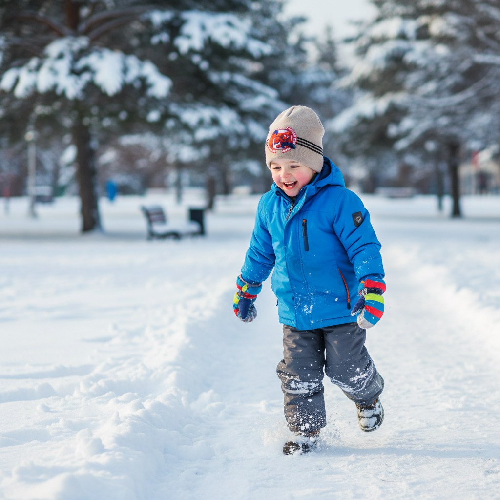 Bambino gioca con berretto avana