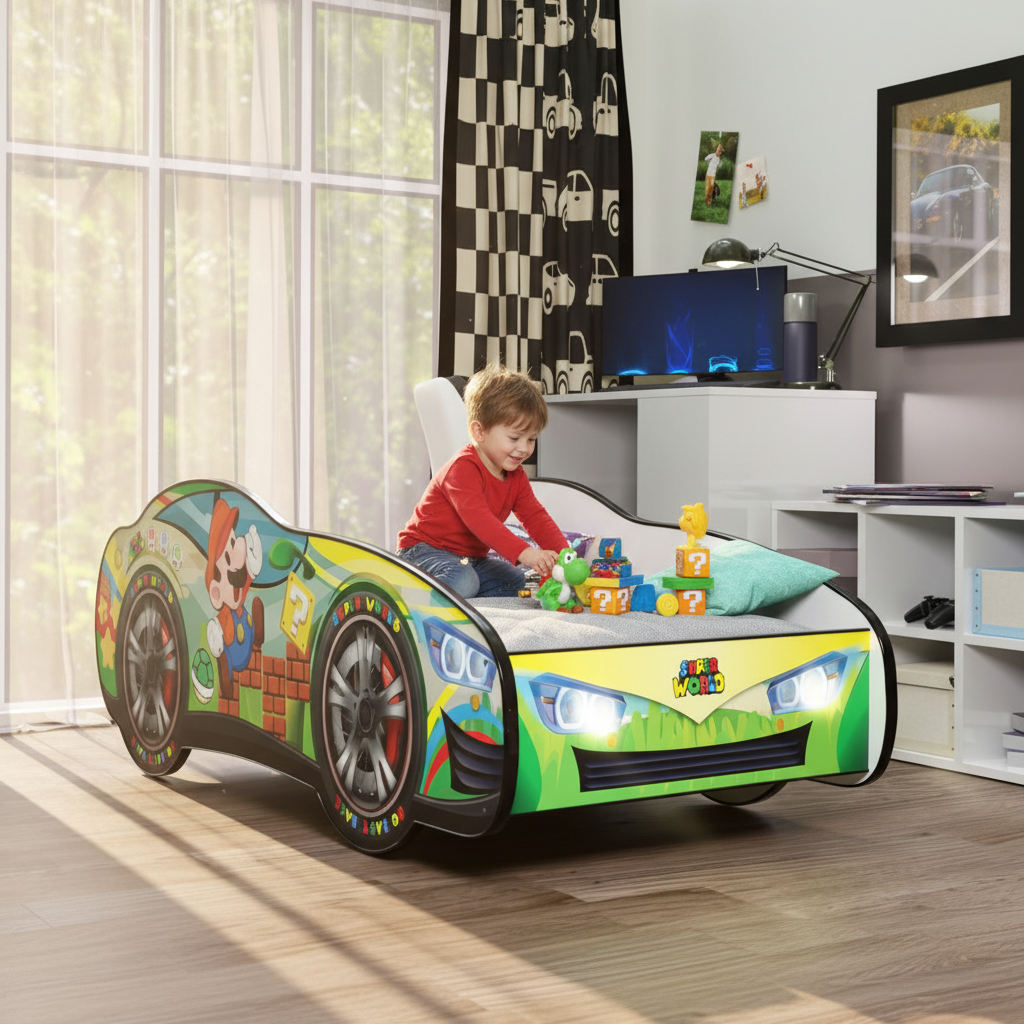 Bambino gioca con giocattoli Super Mario