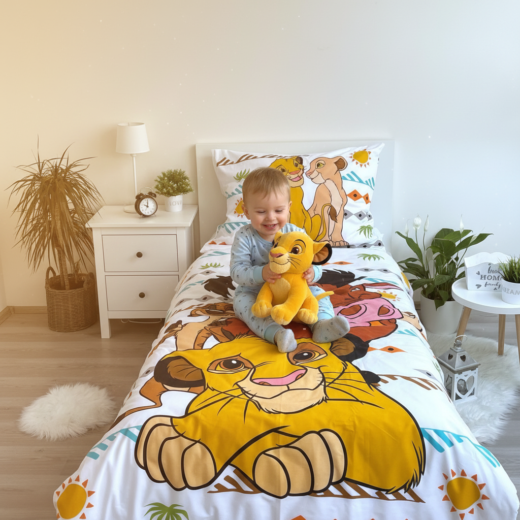 Bambino gioca con peluche Simba