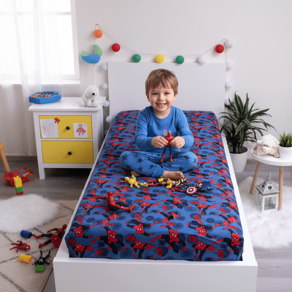 Bambino gioca con supereroi