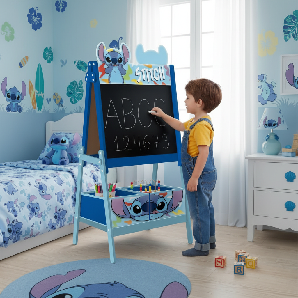 Bambino impara lettere e numeri sulla lavagna Stitch