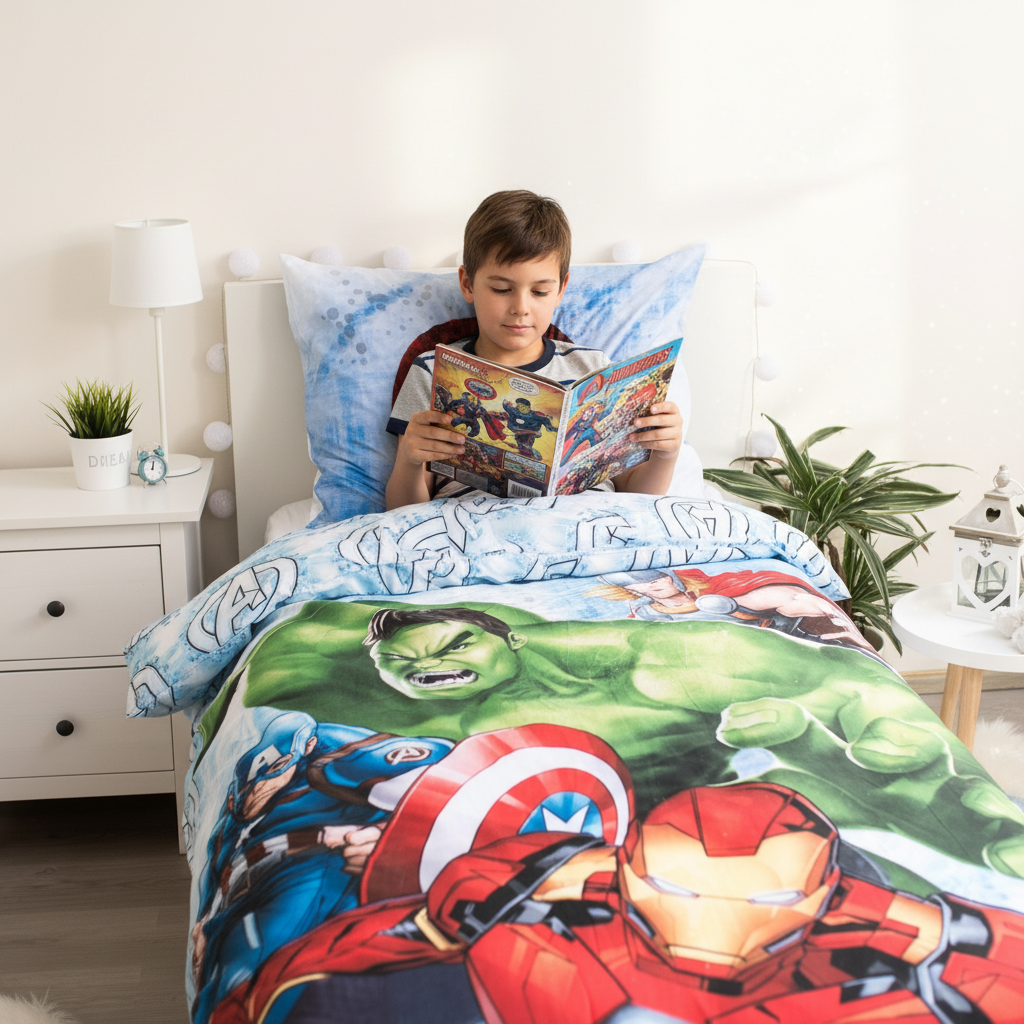 Bambino legge fumetti Marvel