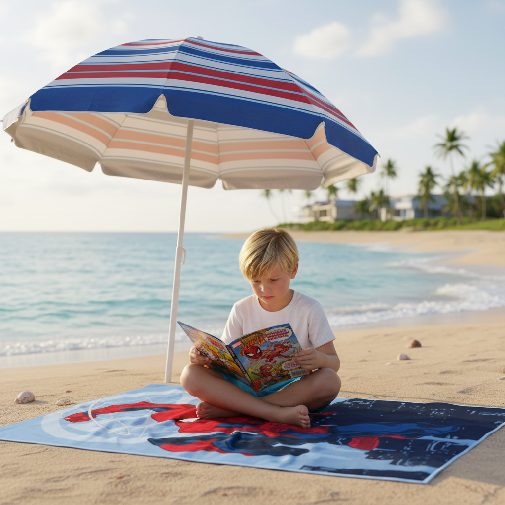Bambino legge in spiaggia
