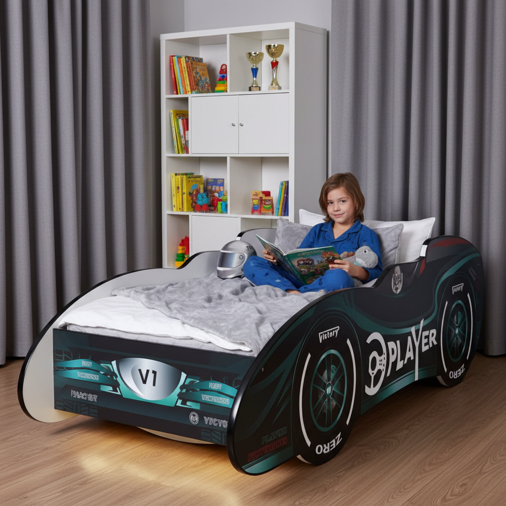 Bambino legge libro sul letto