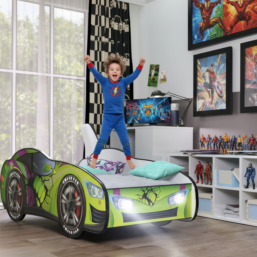 Bambino salta come supereroe