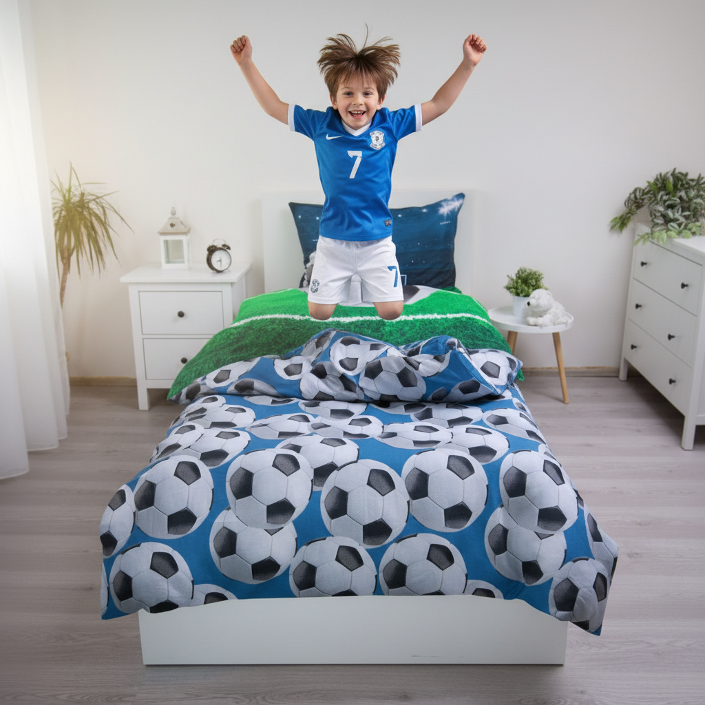 Bambino salta sul letto calcio