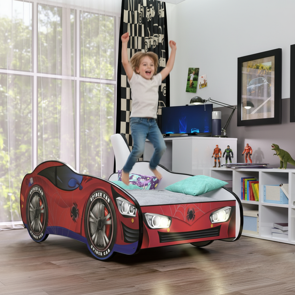 Bambino salta sul letto Spider-Man