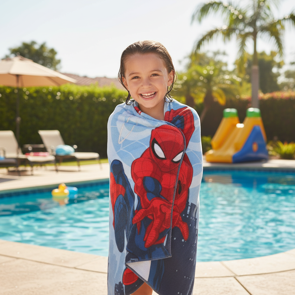 Bambino si asciuga dopo piscina