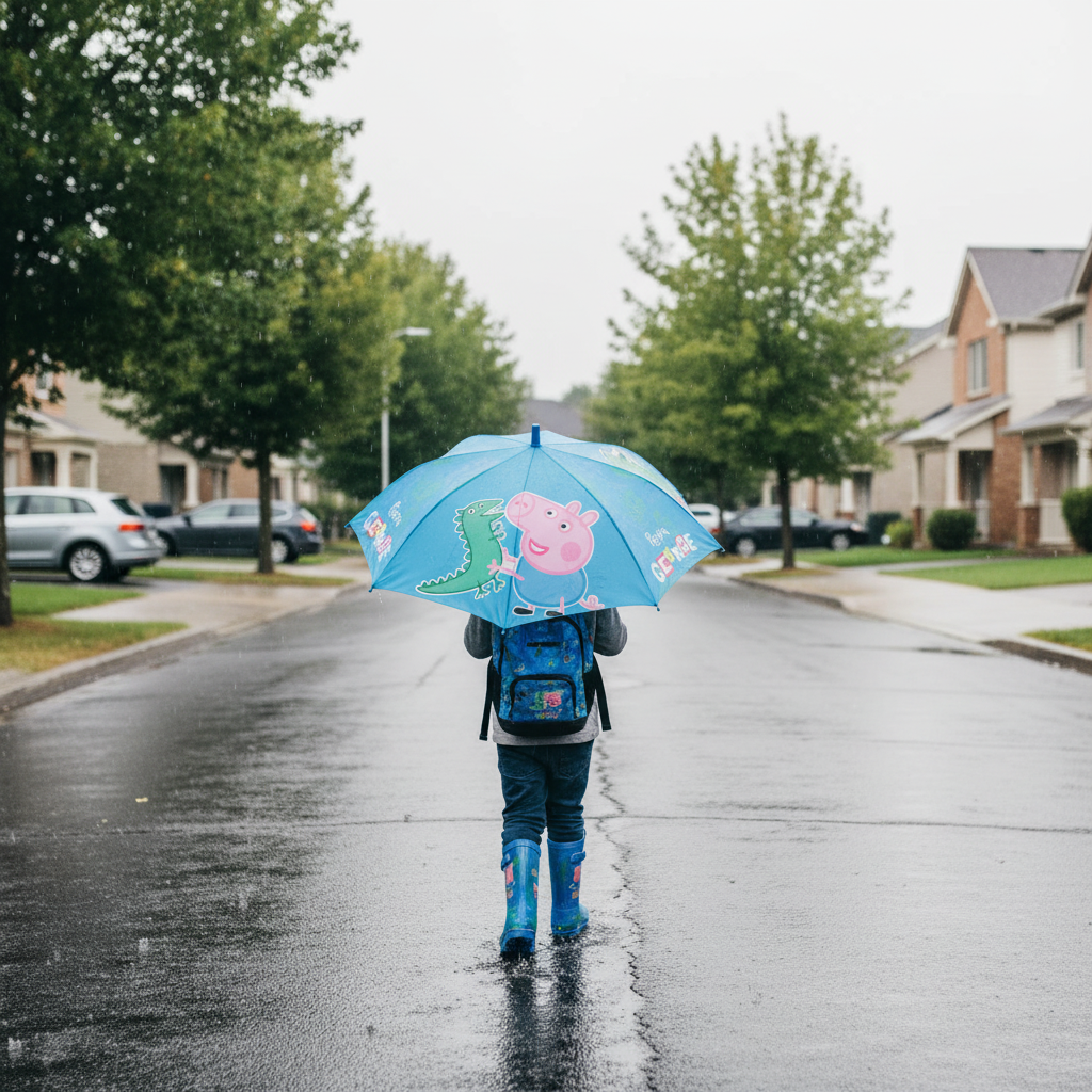 Bambino torna da scuola con set completo