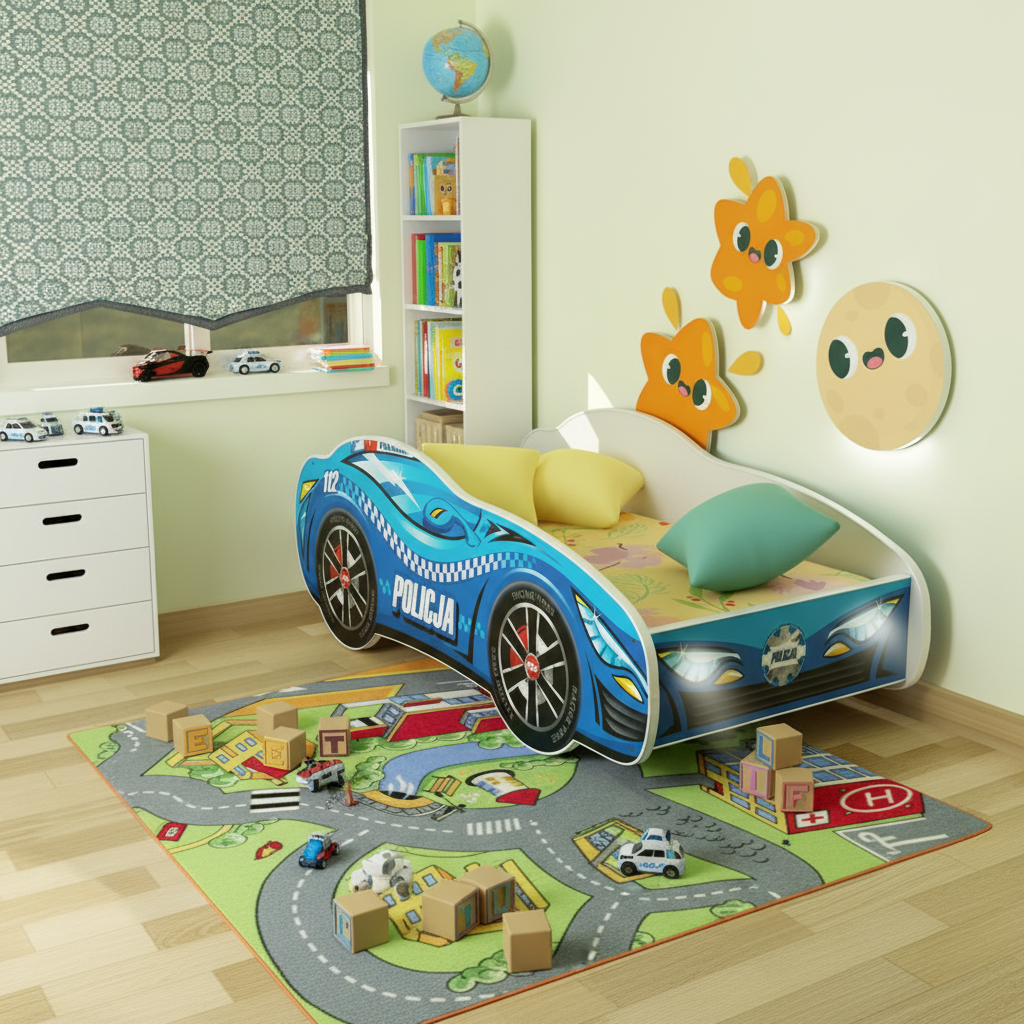 Cameretta completa con letto auto polizia LED