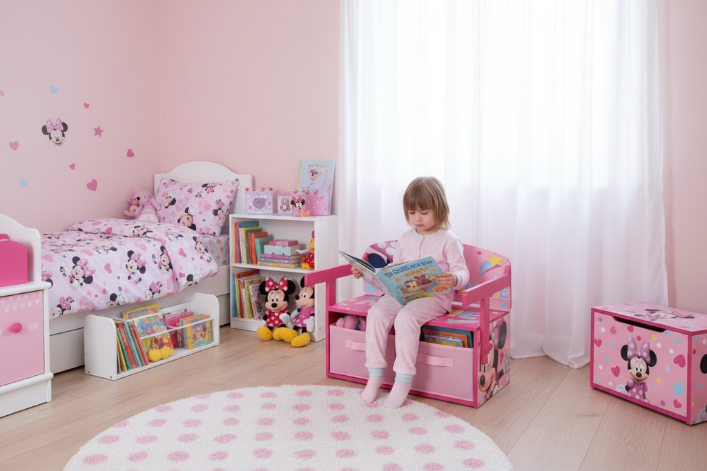 Cameretta organizzata con panca Minnie