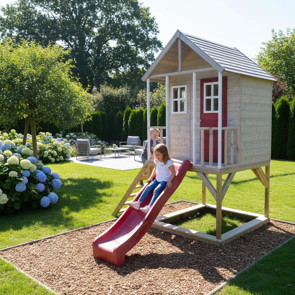 Casetta Nordic con scivolo in ambiente premium