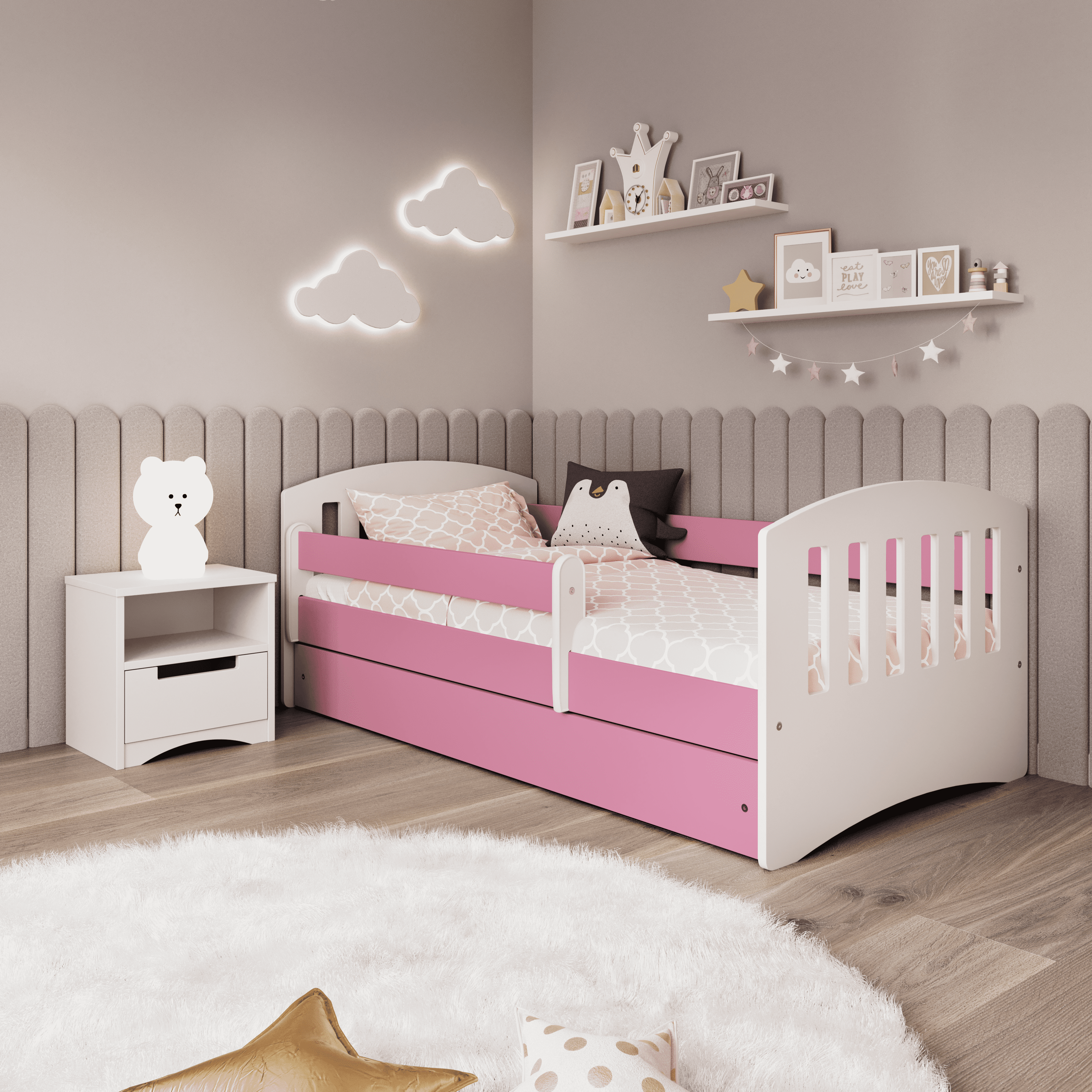 KO5CLAS Letto classico deluxe in legno con cassettone e materasso incluso