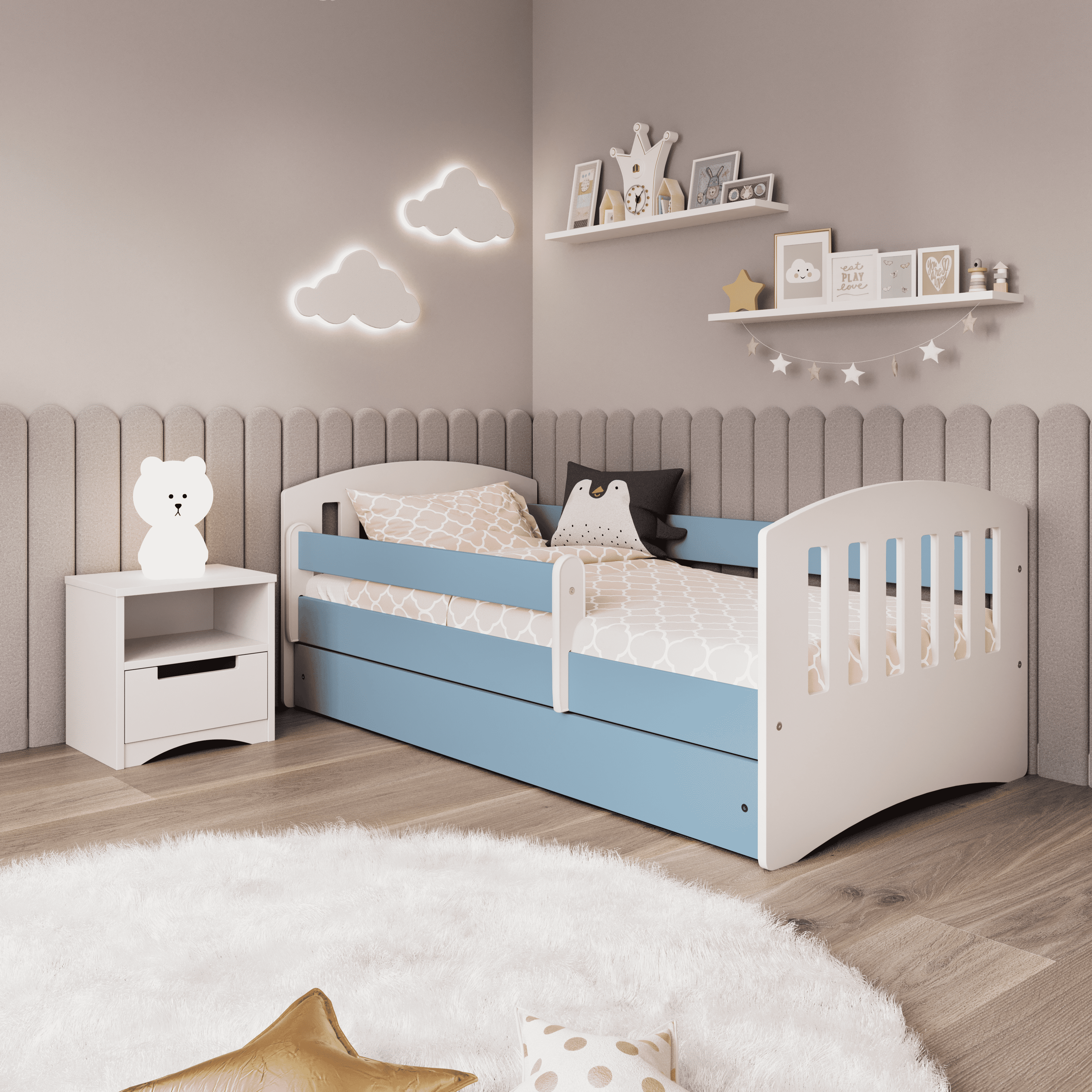 KO5CLAS Letto classico deluxe in legno con cassettone e materasso incluso