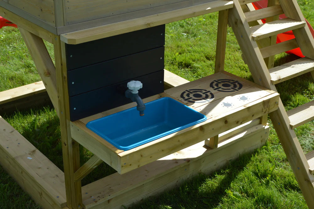 Casetta da Gioco in Legno M29R con Scivolo, Altalene e Cucina - Parco Giochi Bambini 3-10 Anni