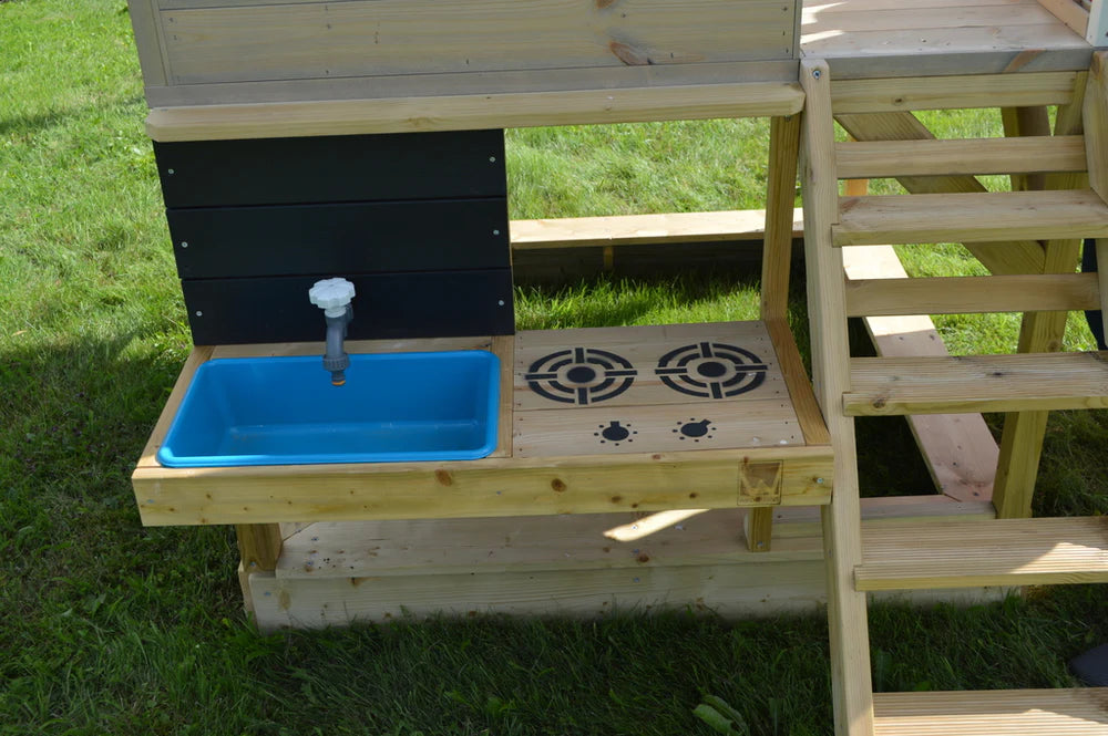 Casetta da Gioco in Legno M29R con Scivolo, Altalene e Cucina - Parco Giochi Bambini 3-10 Anni