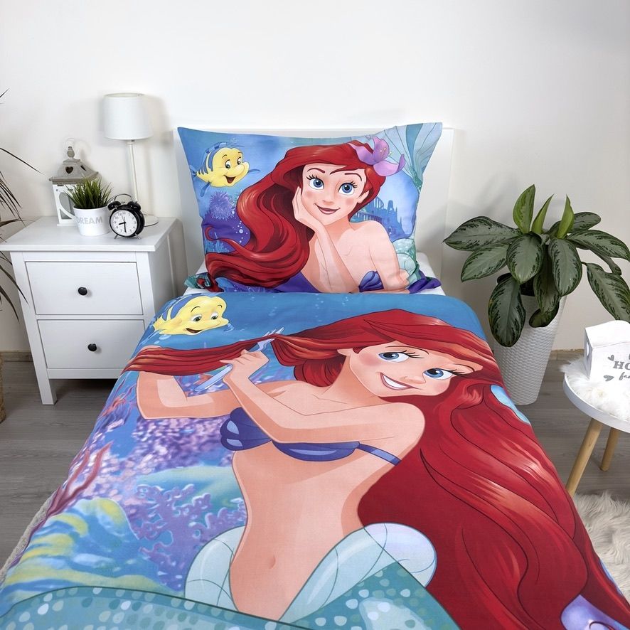 Set Letto Singolo Bambina Disney Ariel La Sirenetta | Copripiumino Reversibile 140x200cm + Federa 65x65cm | 100% Cotone | SIR2680