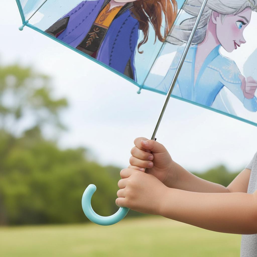 Dettaglio ombrello Frozen con Anna ed Elsa