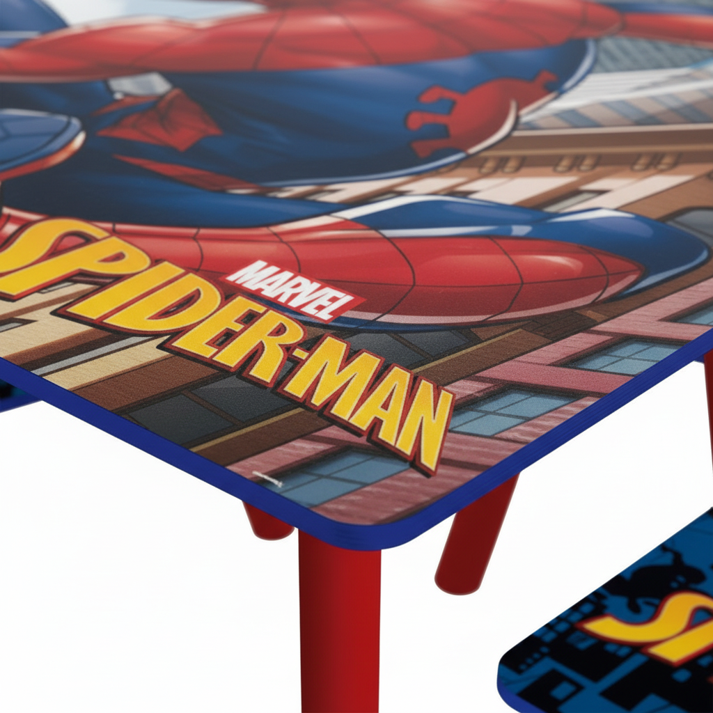Dettaglio piano tavolo e grafica Spiderman