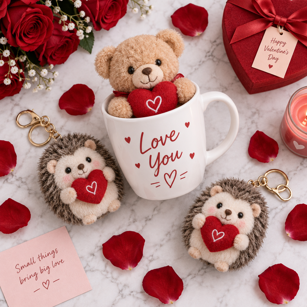 Flatlay romantico con petali di rosa