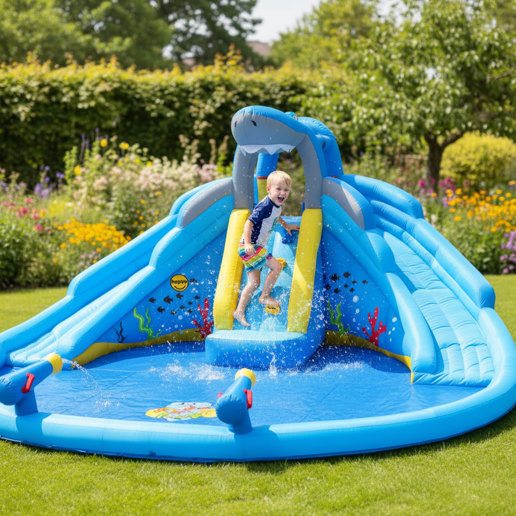 Gonfiabile Shark Splash Center 2 Scivoli Piscina 2 Cannoni Acqua 460x460x240cm | Top2Trade | 9421