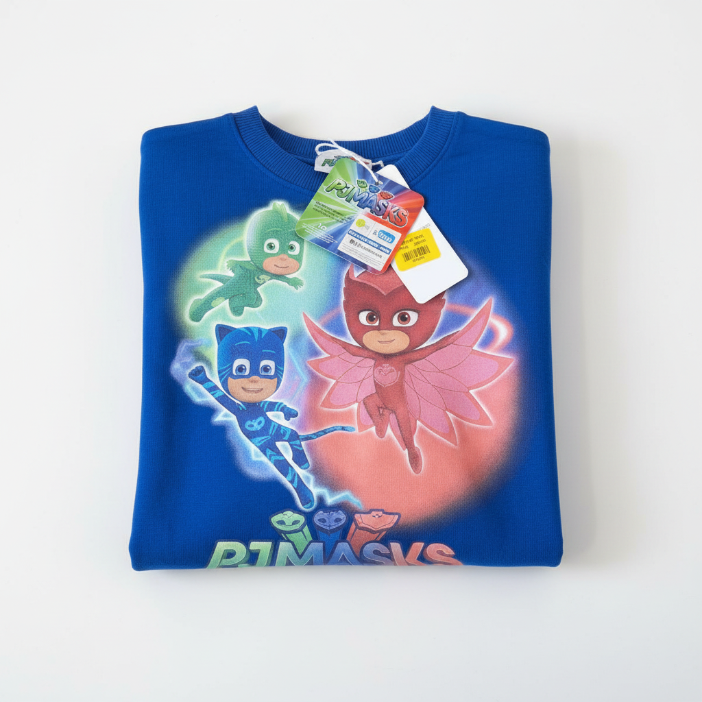 Felpa Girocollo Bambino PJ Masks | Blu Scuro, Blu Chiaro, Rosso | Taglie 3-8 Anni | Made in Italy | PJM015763
