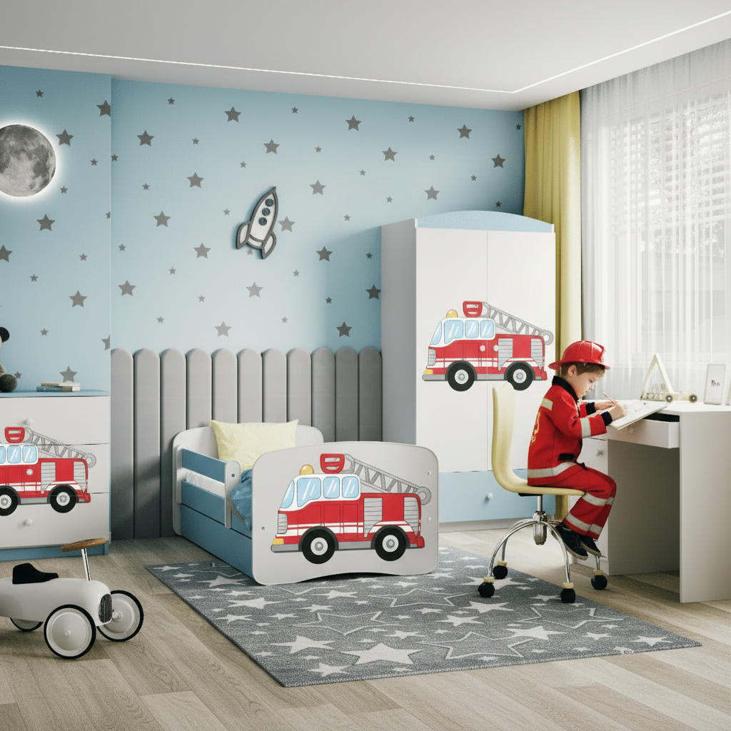 Cameretta Completa Bambino Pompiere in Legno 7 Pezzi con Materasso Omaggio | Letto 160x80 o 180x80cm | Top2Trade | KO1cameretta