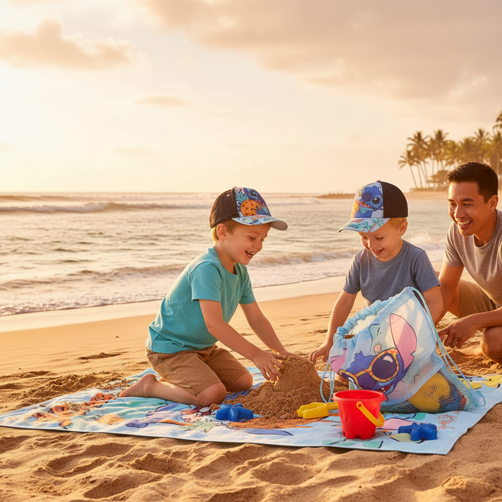 Stitch disney set telo mare,sacchetta deluxe e cappellino taglia unica